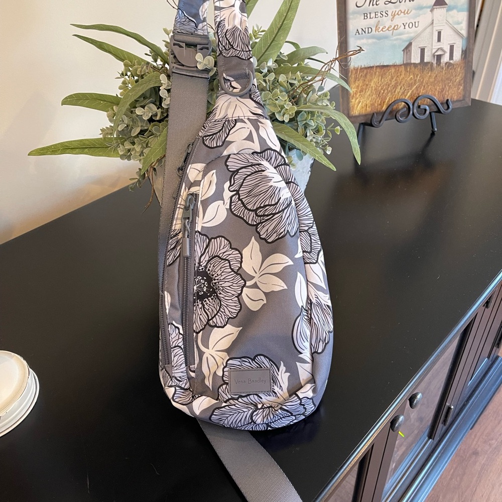 Vera Bradley Gray and White Floral Crossbody Bag and Wristlet